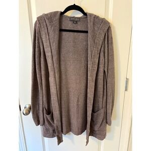BAREFOOT DREAMS Cardigan Womens L Taupe Excellent CozyChic Lite Hooded 905